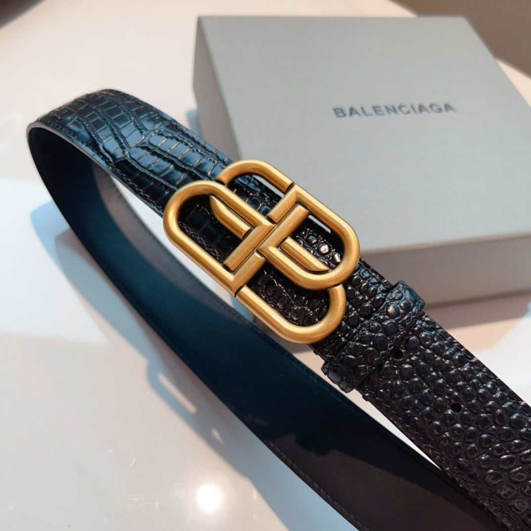 Balenciaga Double-Sided Crocodile Pattern Belt - Italian Calfskin