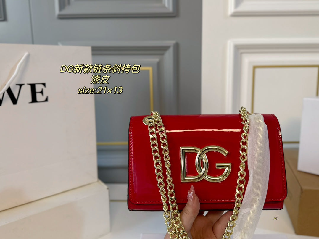 D&G Dolce & Gabbana Patent Leather Chain Crossbody Bag