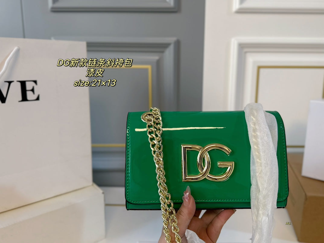 D&G Dolce & Gabbana Patent Leather Chain Crossbody Bag