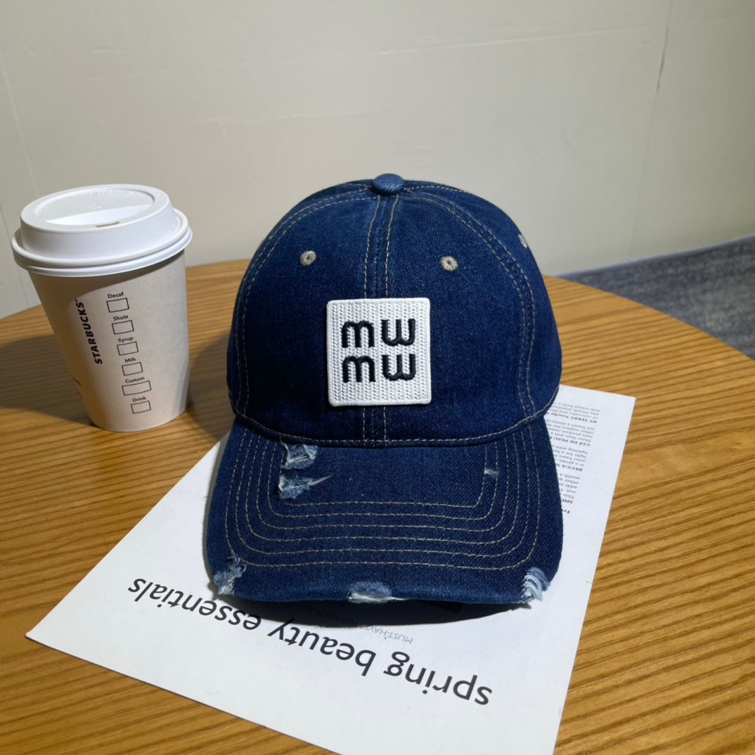 Miu Ripped Denim Baseball Cap - Casual Chic Accessory