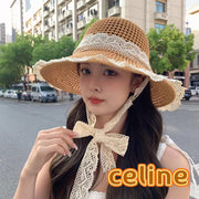 Celine Women's Straw Fisherman Hat - Breathable Lace Big Brim Sun Hat