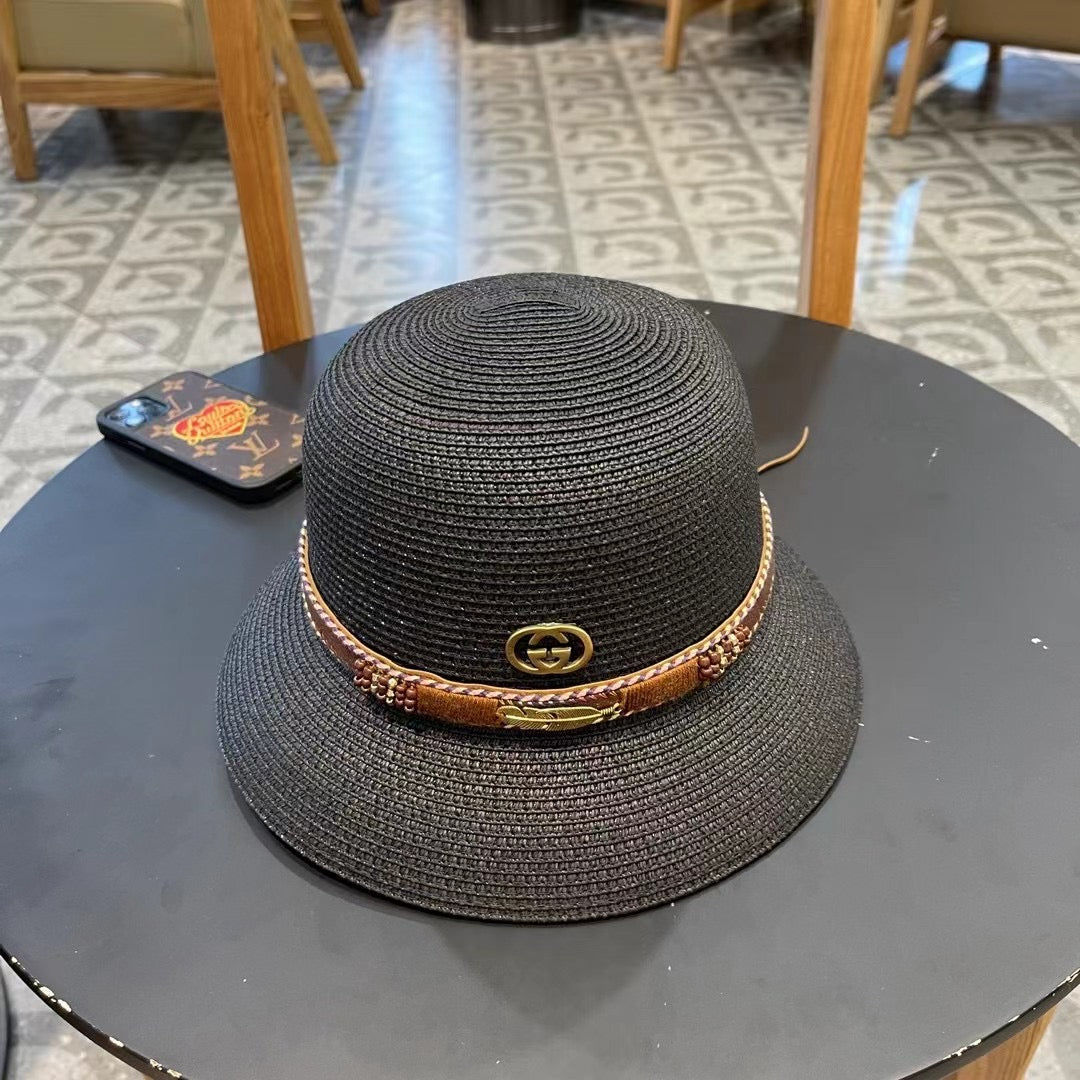 Gucci Seaside Vacation Dome Straw Hat - Women's Summer Beach Essential