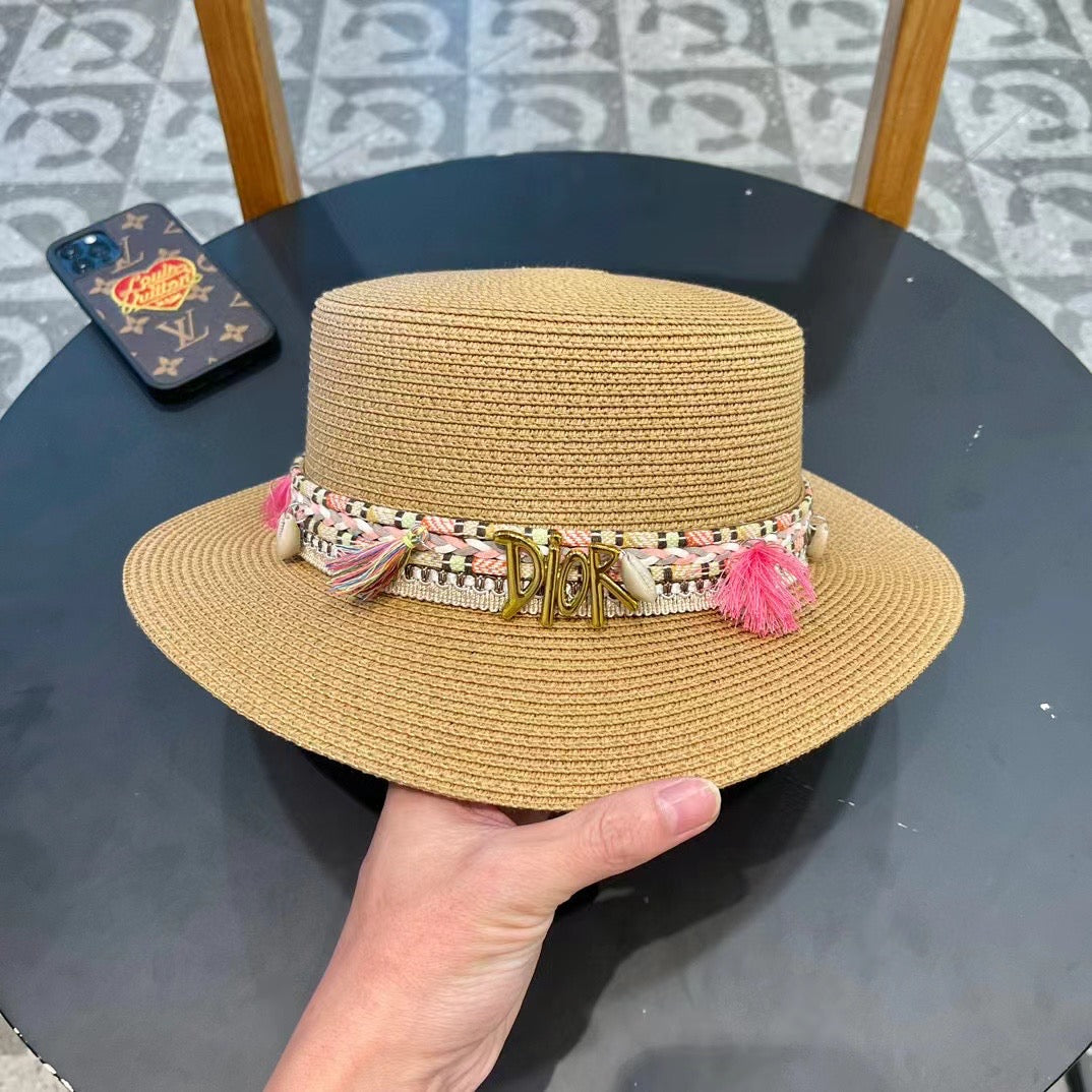 Dior 2024 Hollow Flat-Top Straw Hat