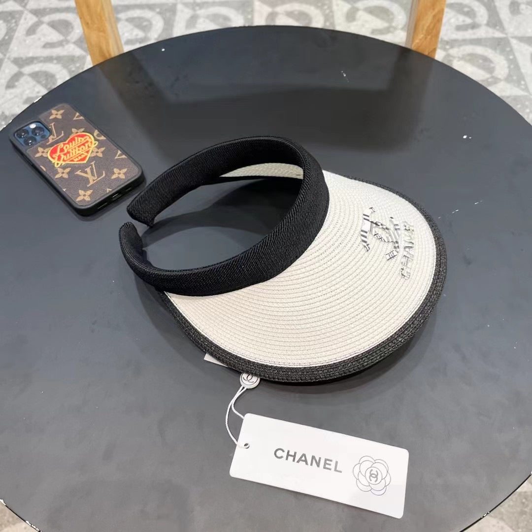 Chanel Women's Large Brim Straw Sun Hat â€“ UV Protection for Beach & Travel