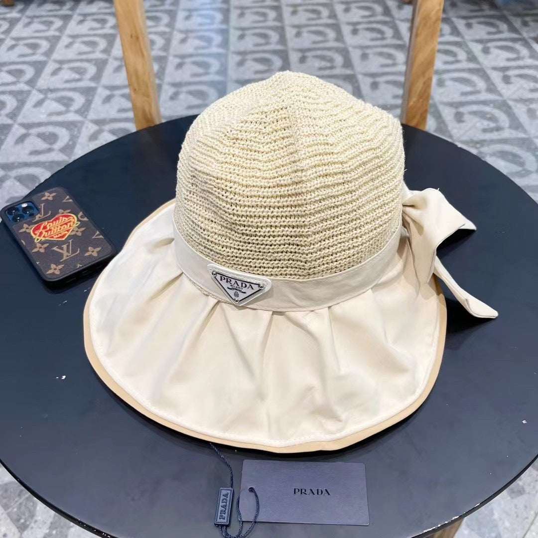 PRADA Women's Anti-UV Vinyl Sun Hat with Large Brim and Bow