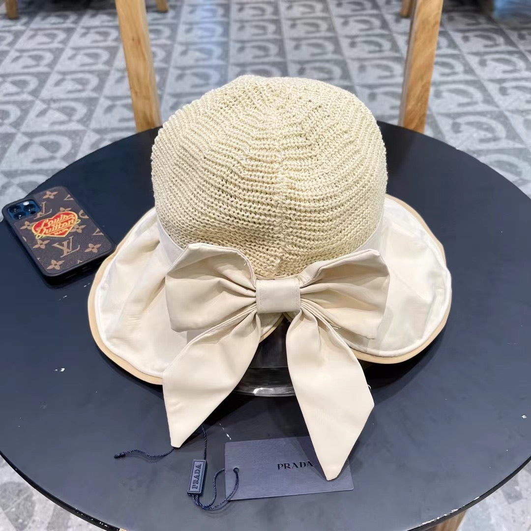 PRADA Women's Anti-UV Vinyl Sun Hat with Large Brim and Bow