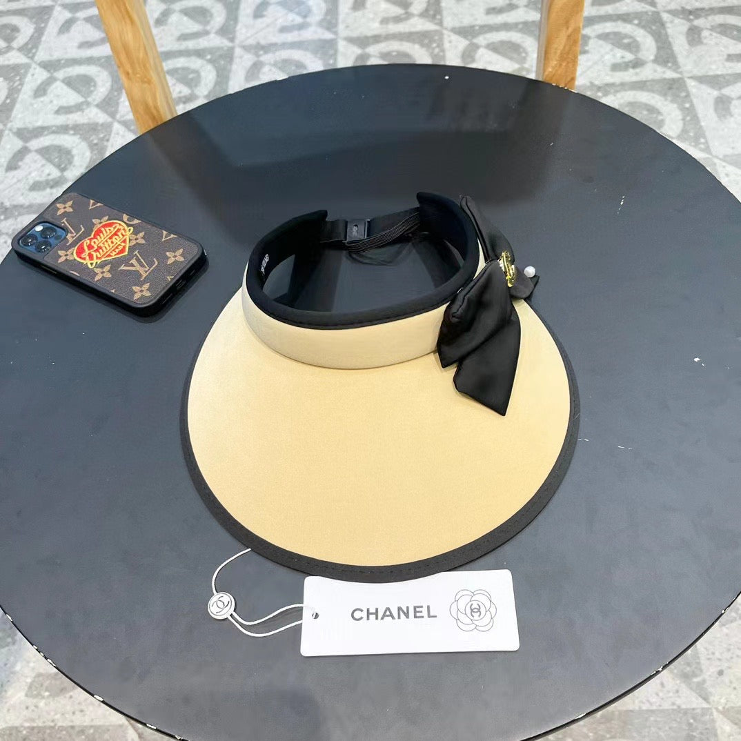 Chanel Women's 2024 Summer Anti-UV Sun Hat with Bow & Wide Brim
