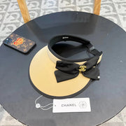 Chanel Women's 2024 Summer Anti-UV Sun Hat with Bow & Wide Brim