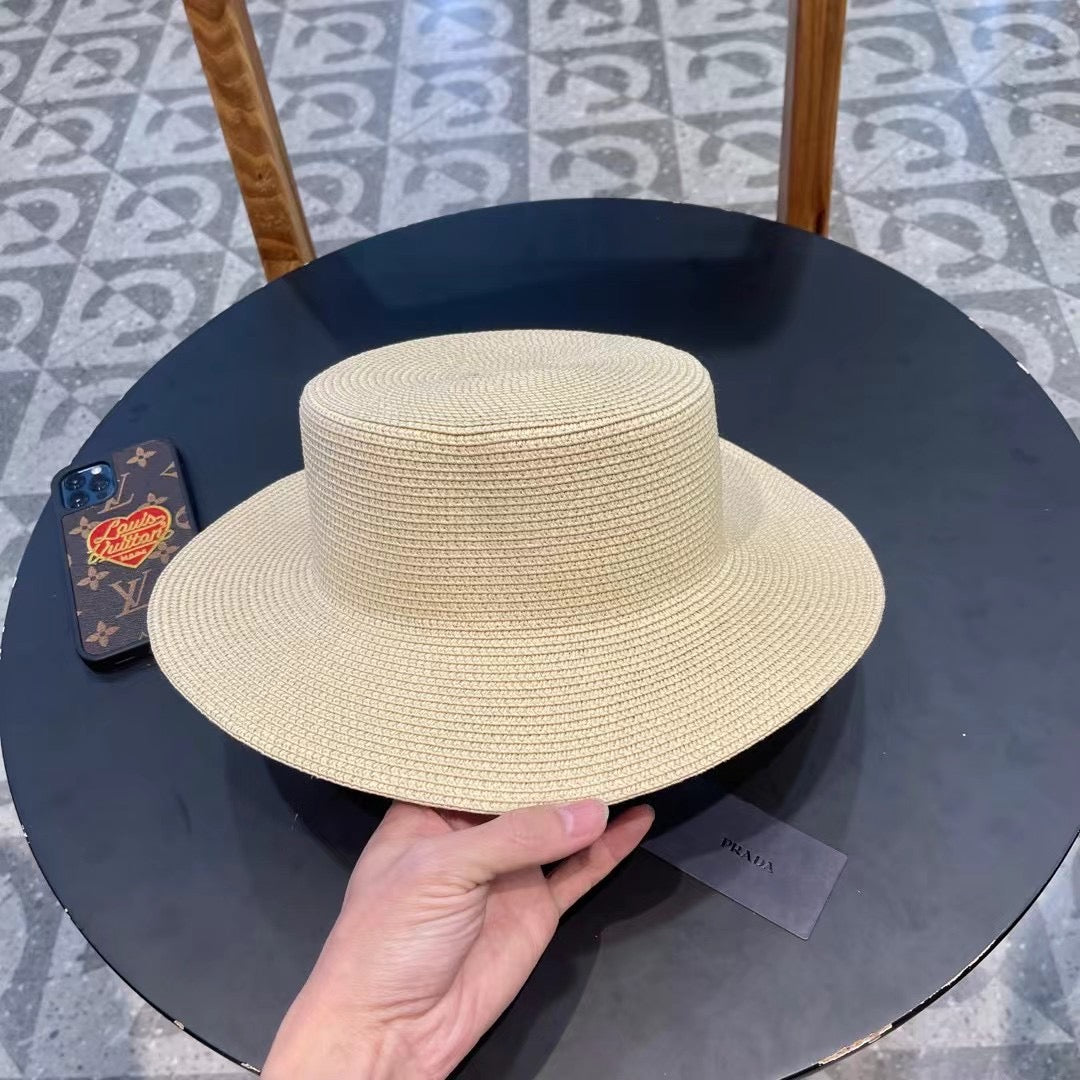 PRADA 2024 New Flat-Top Straw Hat - Size 57cm