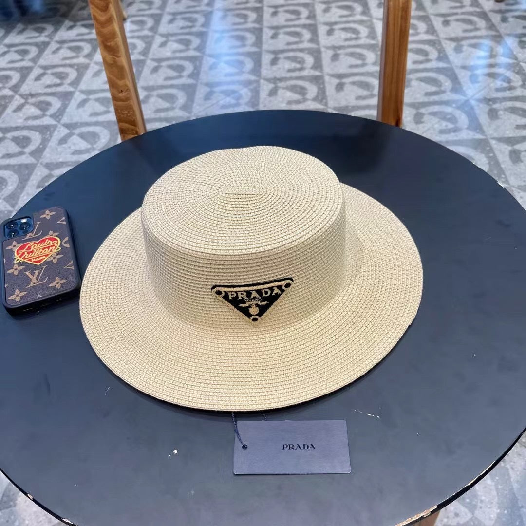 PRADA 2024 New Flat-Top Straw Hat - Size 57cm