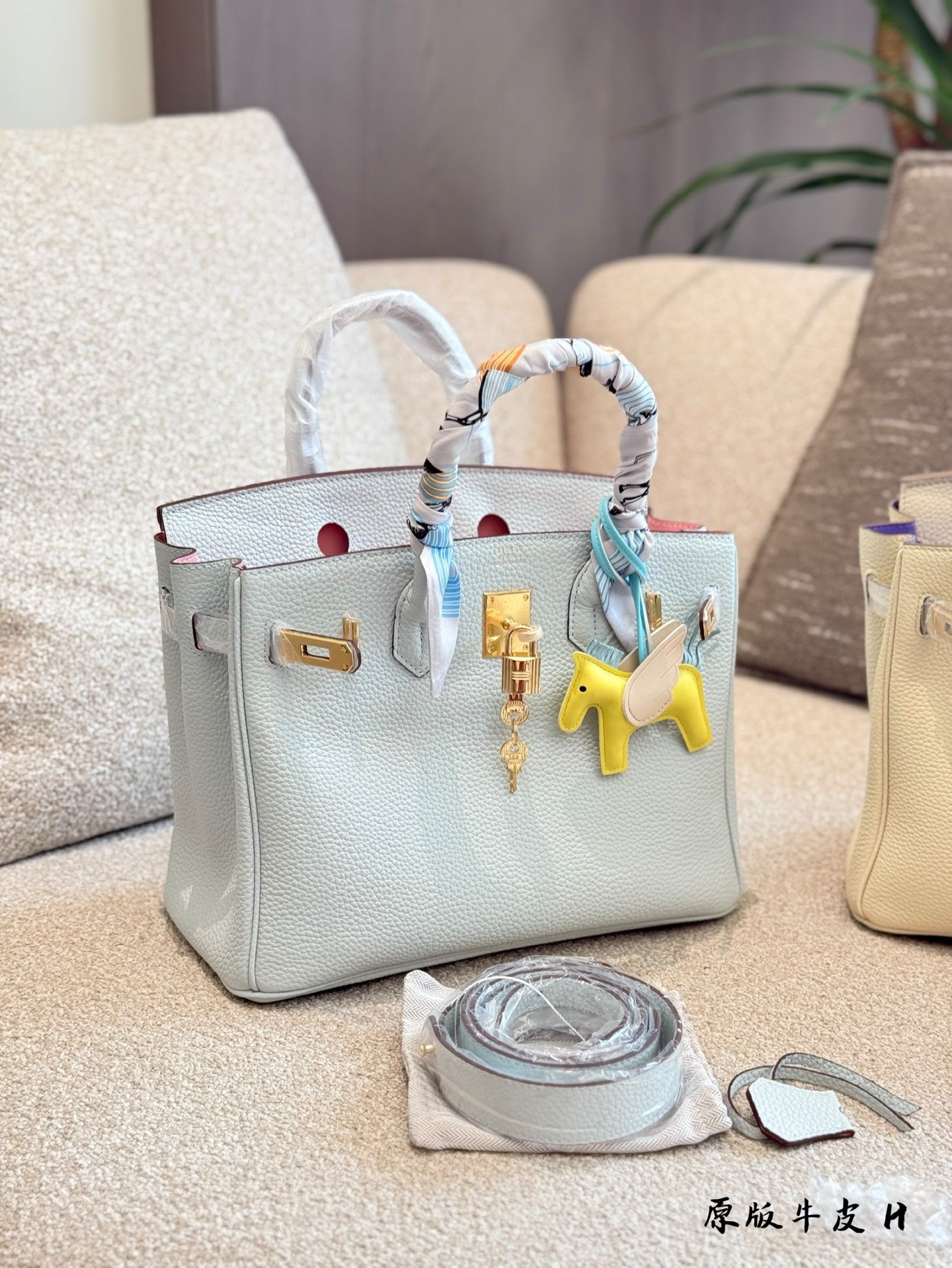 Authentic Hermes Birkin 30cm in Blue and Milkshake White