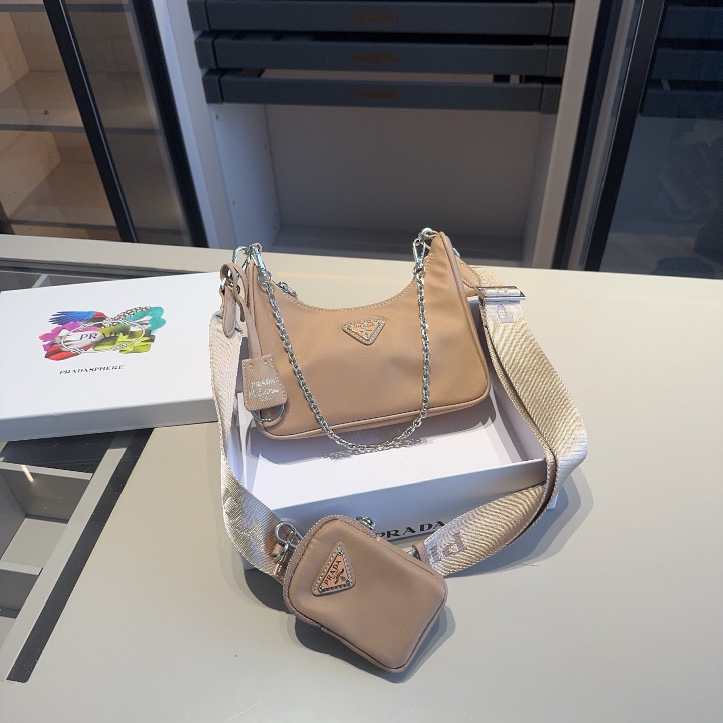 Prada Classic Series HOBO Three-in-One Crossbody Bag with Coin Purse Pendant