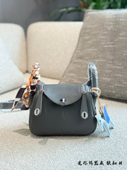 Hermes Lindy Mini Handbag in Pitch Gray - Elegant Casual Charm