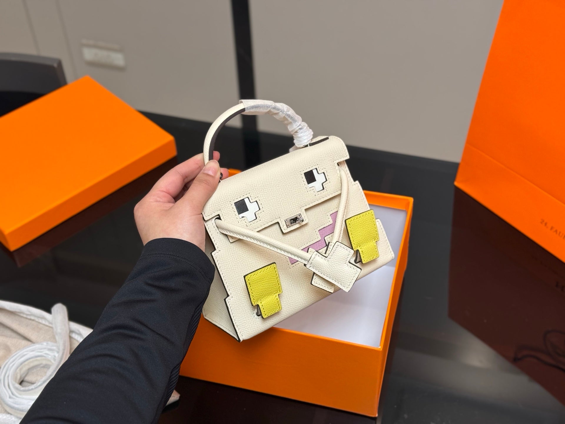 Hermes Biscuit and Mallow Purple Kelly Doll Picto Mosaic - 18cm