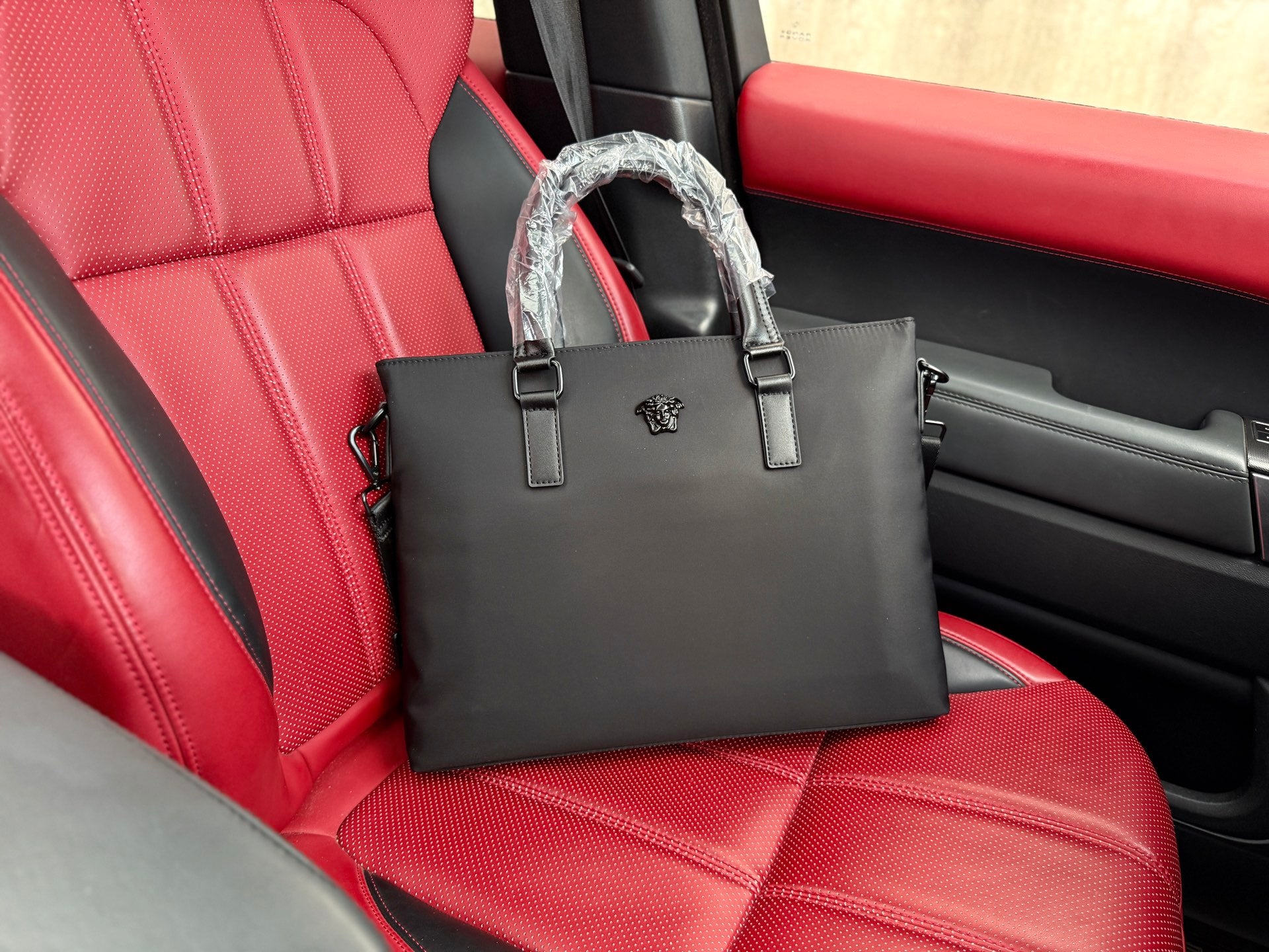 Versace Men's Briefcase - Luxury Computer Bag with Crossbody Design