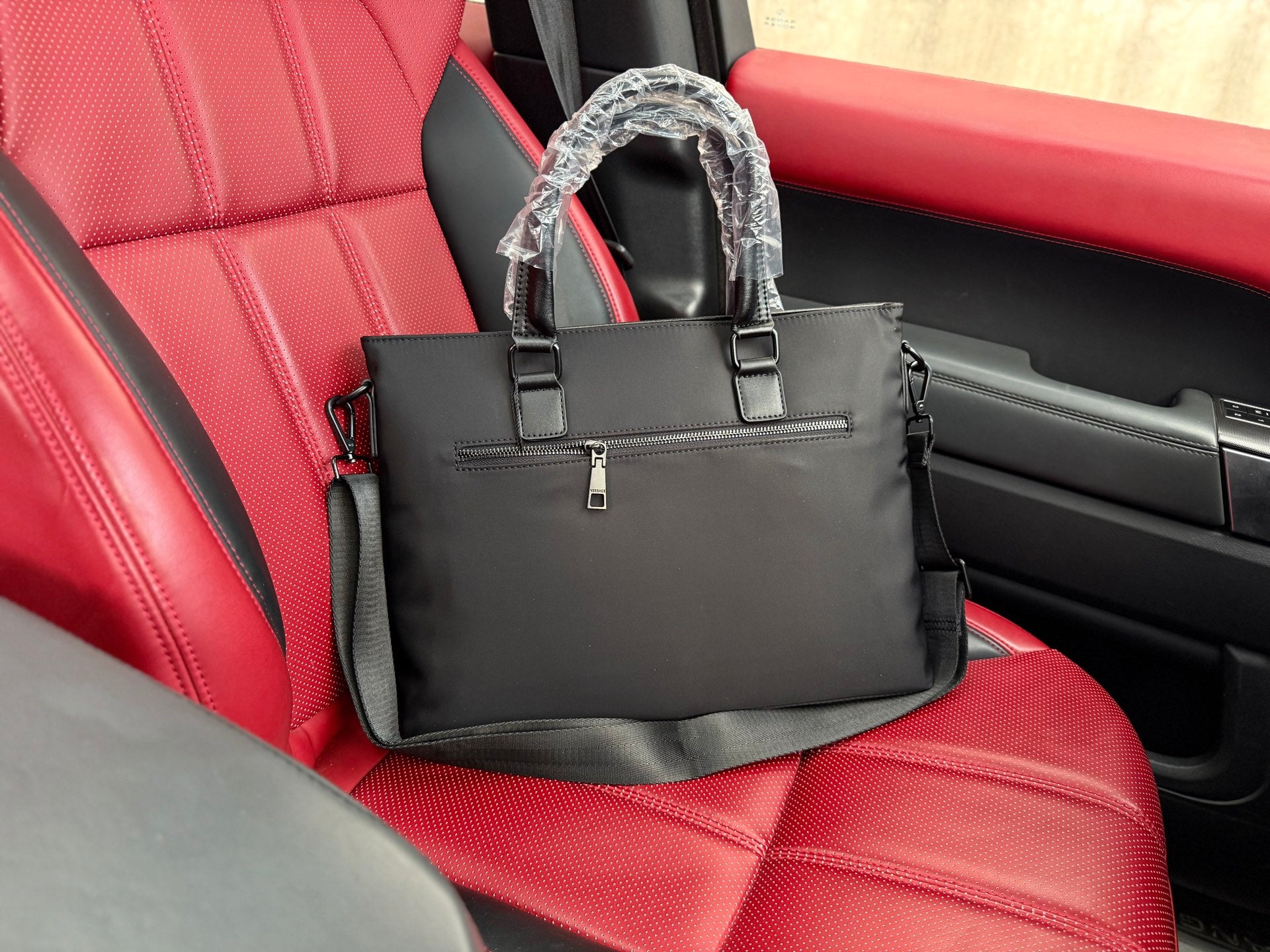 Versace Men's Briefcase - Luxury Computer Bag with Crossbody Design