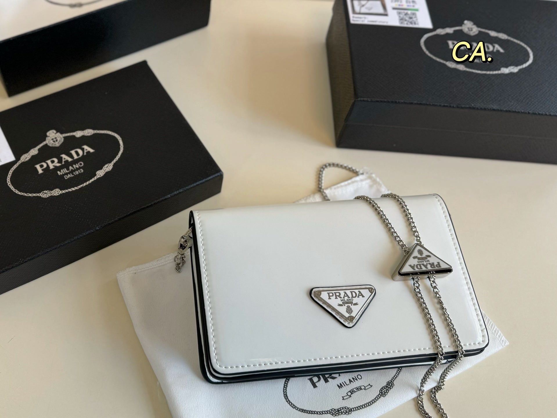 PRADA Chain Single Shoulder Crossbody Bag - Glossy Leather