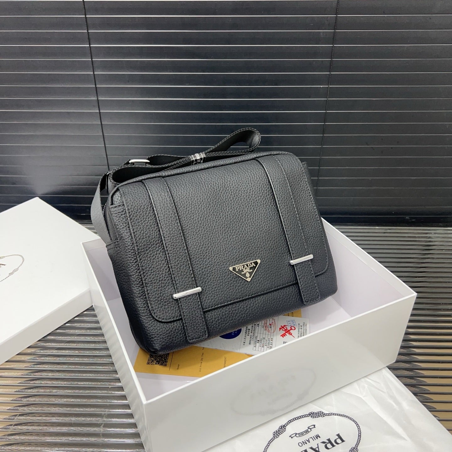 Prada Men's Cowhide Crossbody Bag - Versatile Messenger Shoulder Bag