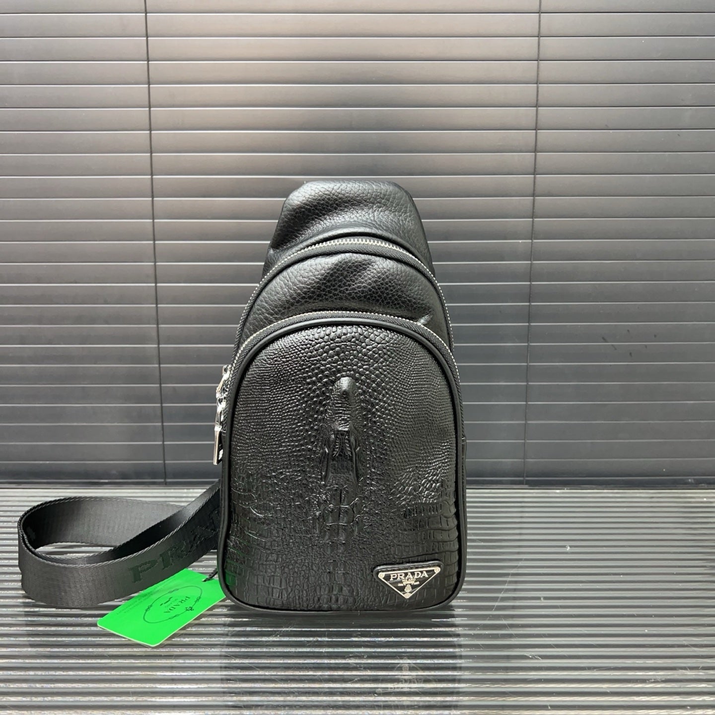 Prada Crocodile Pattern Men's Crossbody Chest Bag