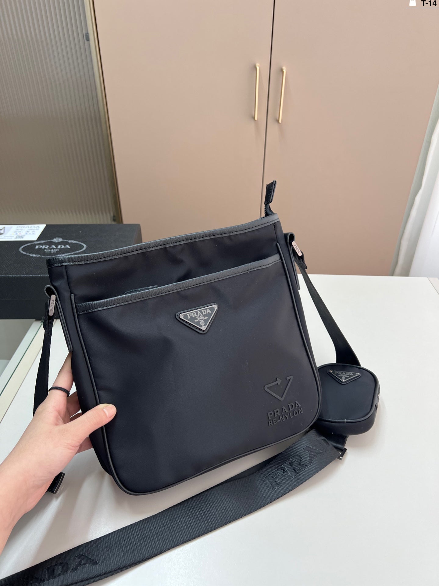 PRADA Saffiano Nylon Triangle Messenger Bag - T-14 Size 22x15