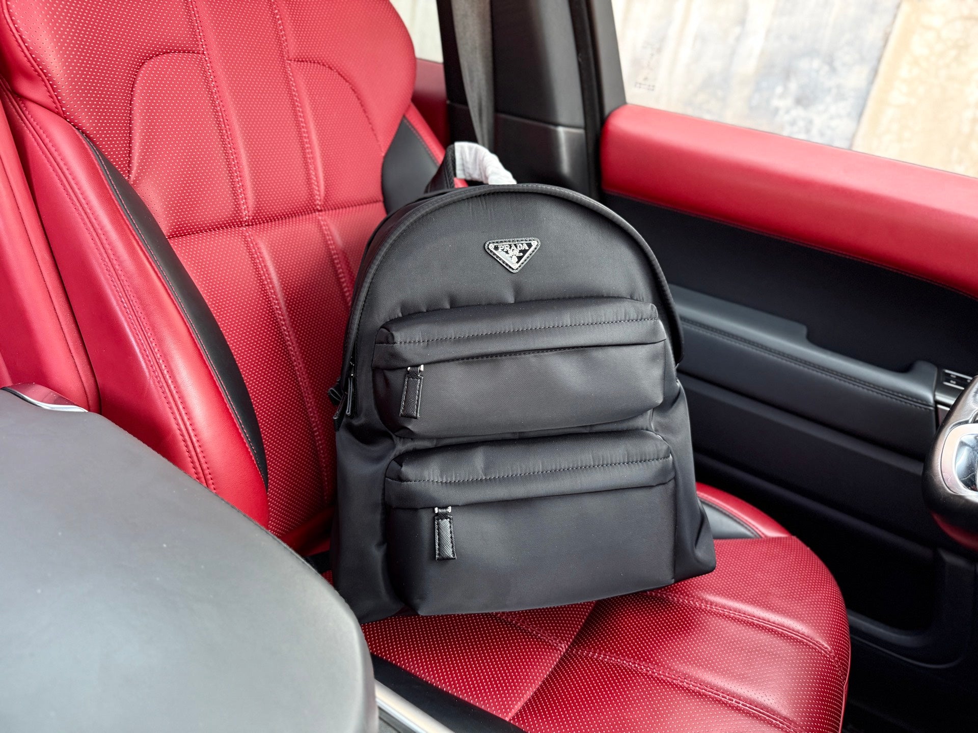 Luxury Prada Men's Gray Nylon Backpack with Computer Compartment