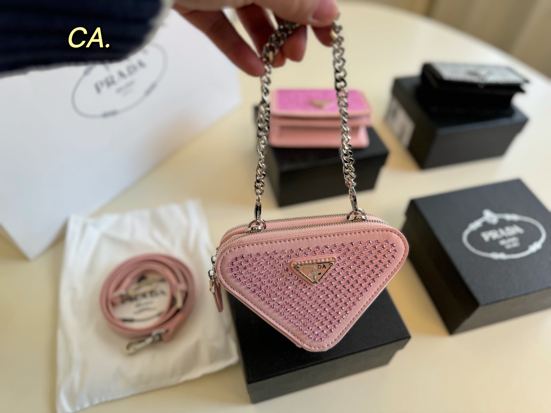 PRADA Two-in-One Diamond Chain Triangular Coin Purse