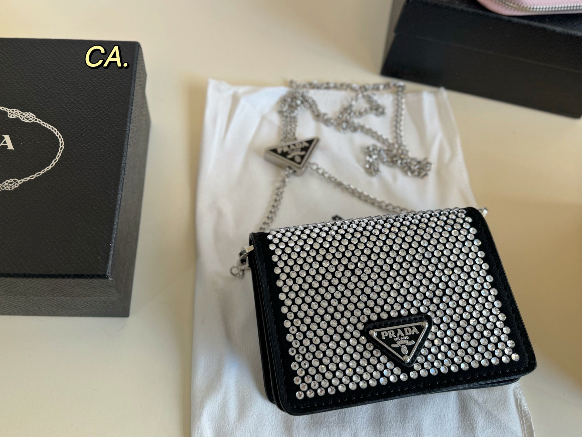 PRADA Rhinestone Chain Crossbody Bag - Fashionable Luxury Accessory