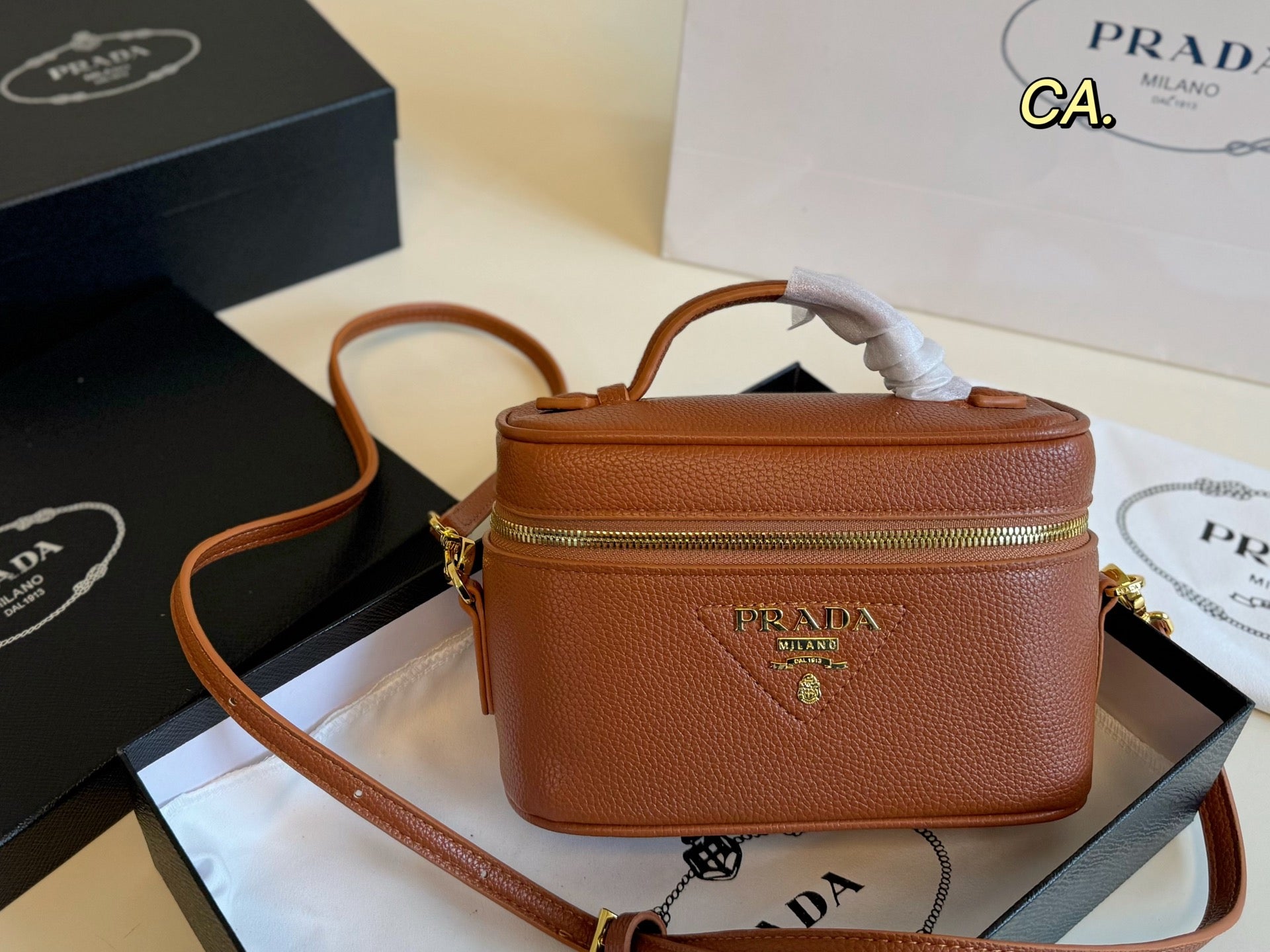 PRADA Box Bag Cosmetic Pouch with Card Slots - Elegant Design