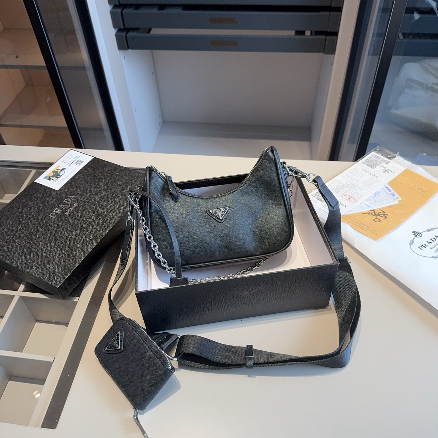 Prada-Inspired 3-in-1 Hobo Crossbody Bag with Coin Purse Pendant