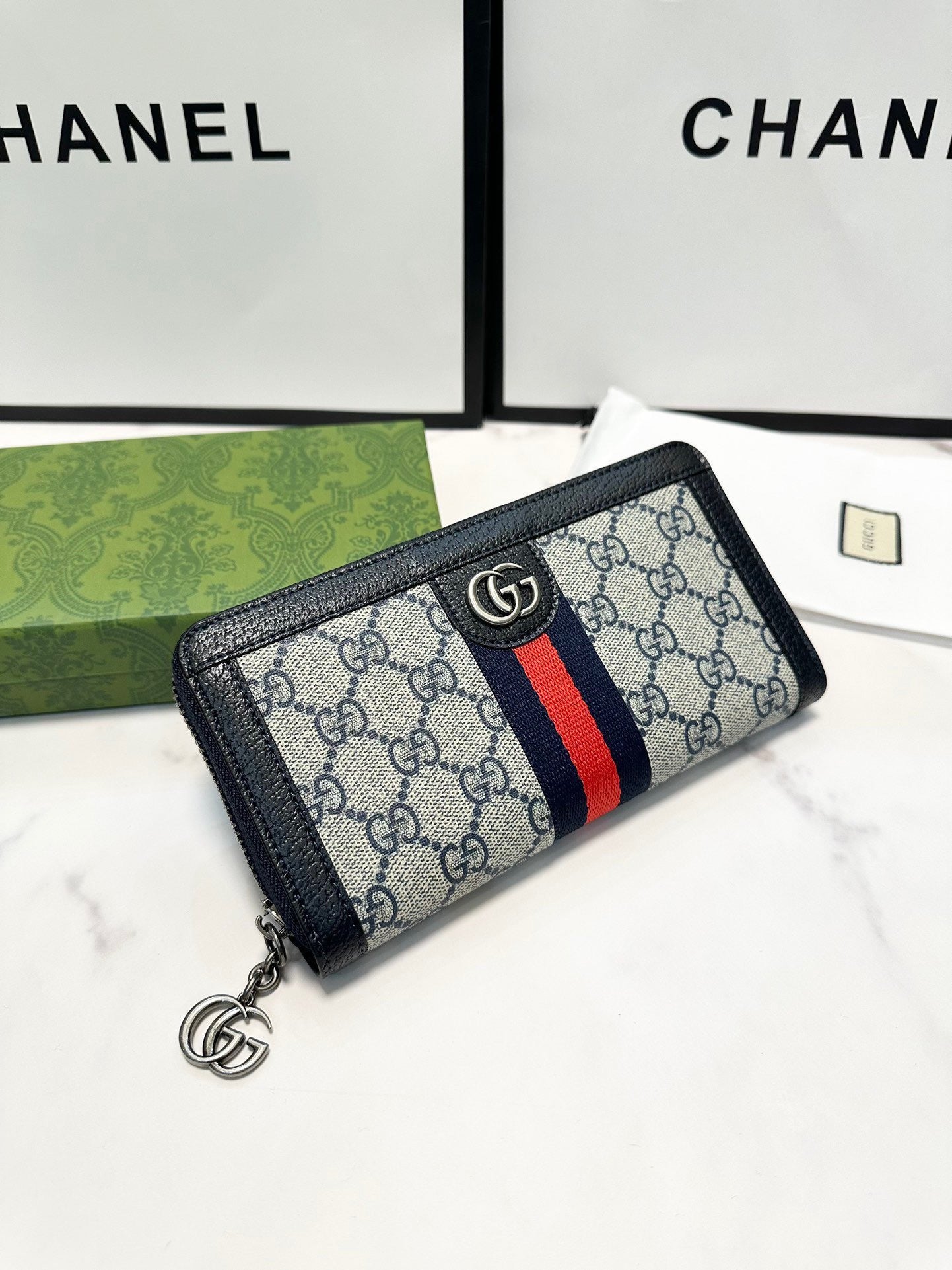 Gucci Calf Leather Wallet - Blue and White - Compact and Stylish