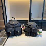 Prada-Inspired Upgraded Backpack with Golden Logo and Pendant