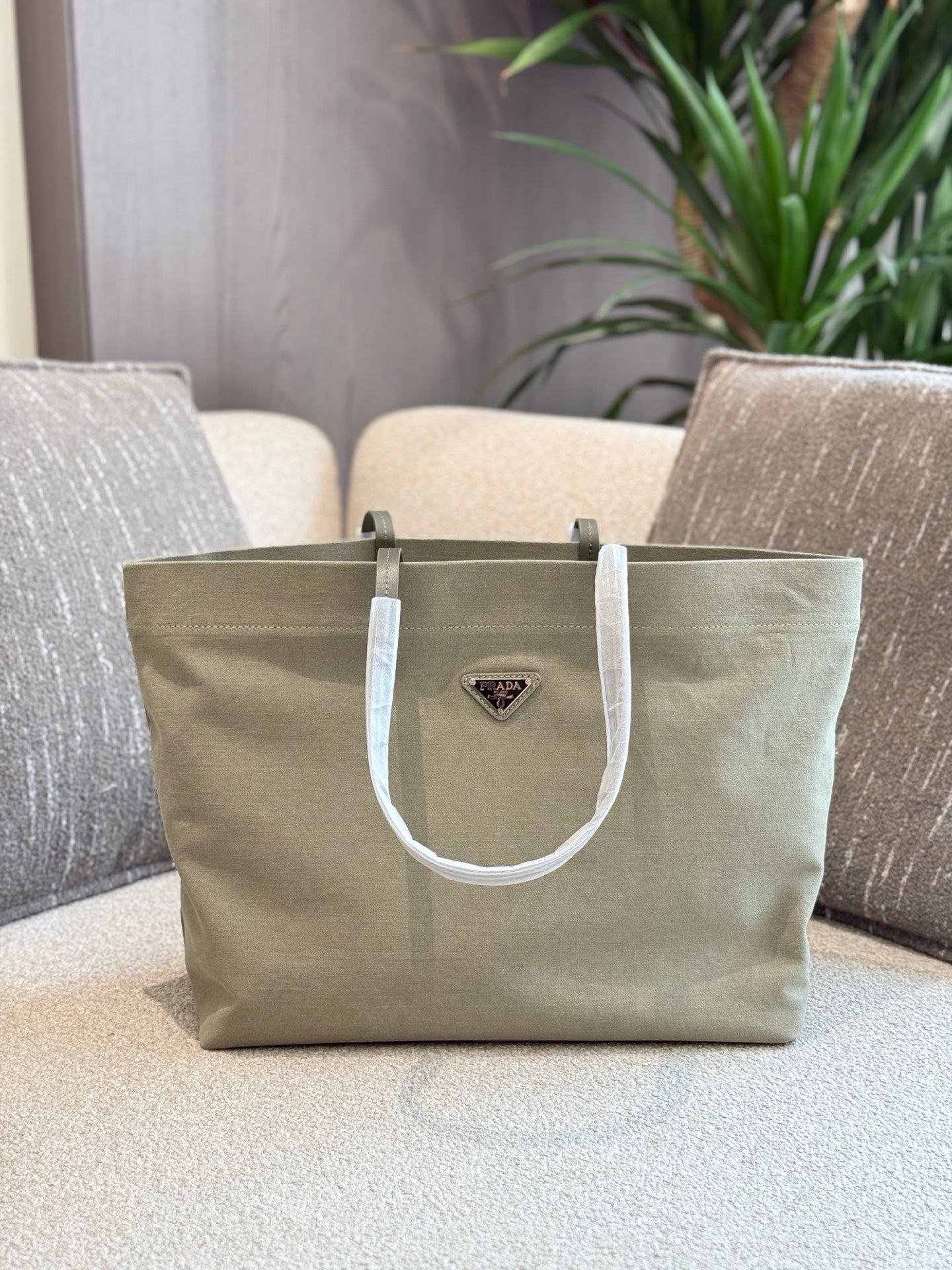 Prada Matcha Green Denim Shopping Bag - 38x30cm