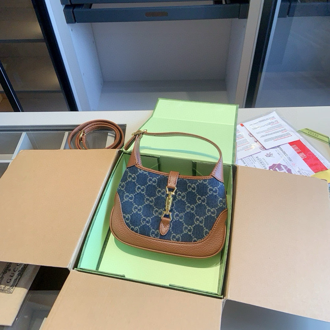 Classic GUCCI 1961 Jackie Denim Blue Mini Shoulder Bag