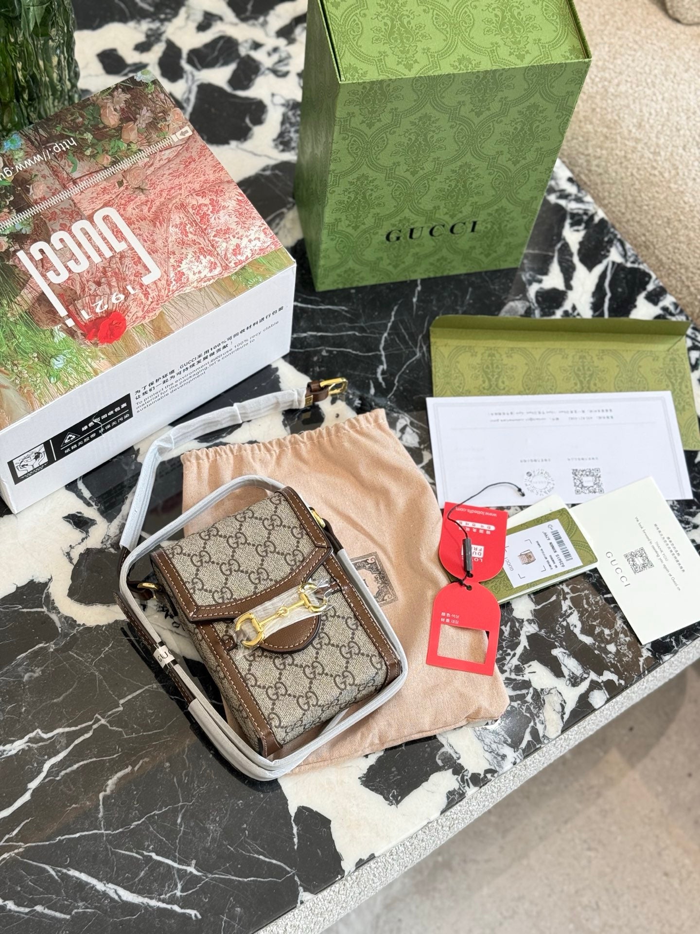 Gucci 1955 Mini Mobile Phone Bag - Beige & Ebony GG Supreme Canvas