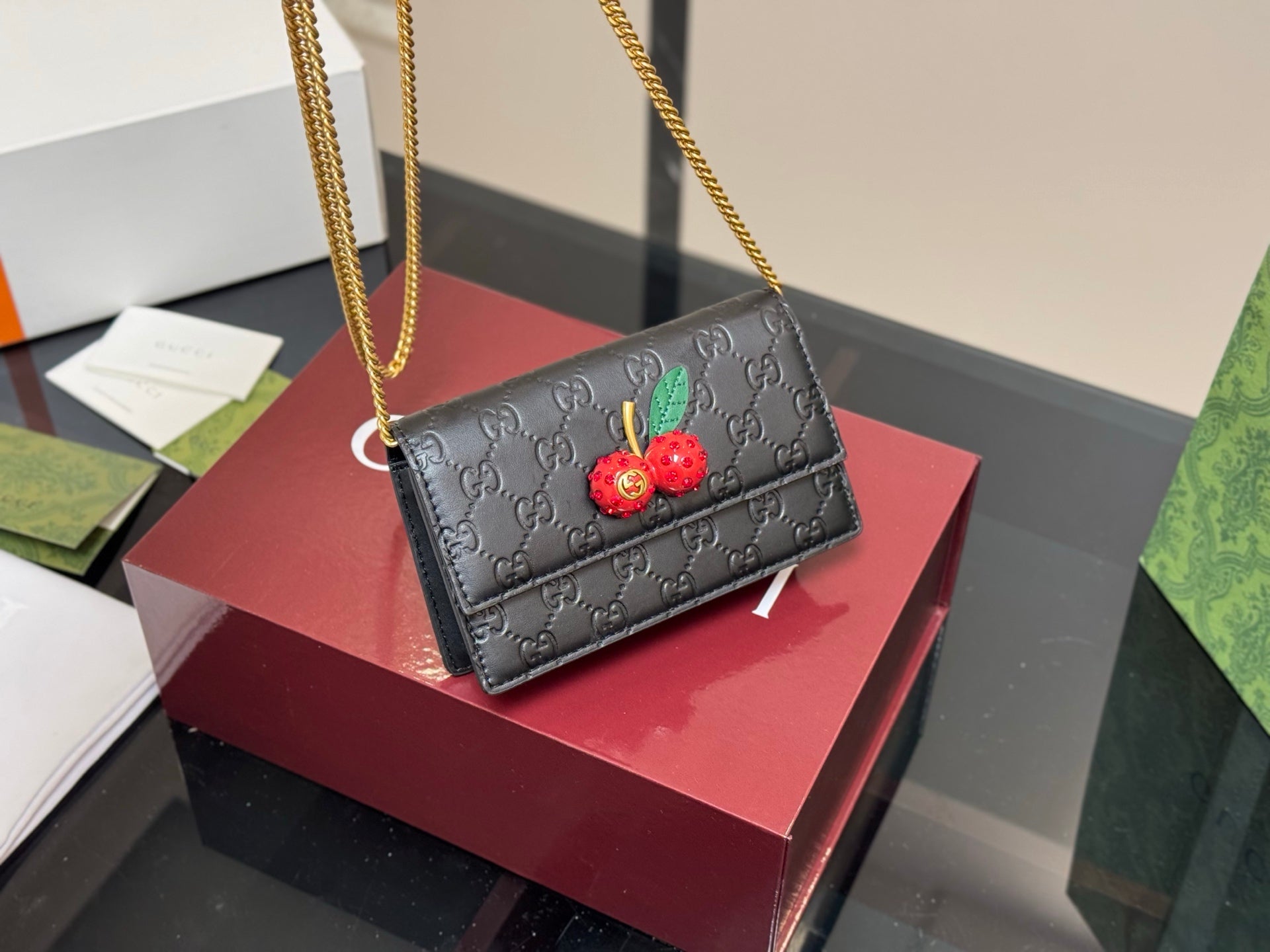 Gucci-Inspired Cherry Chain Bag - Compact & Chic