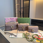 Premium Cowhide Leather Marmont Wave Chain Bag - Milk Tea Color