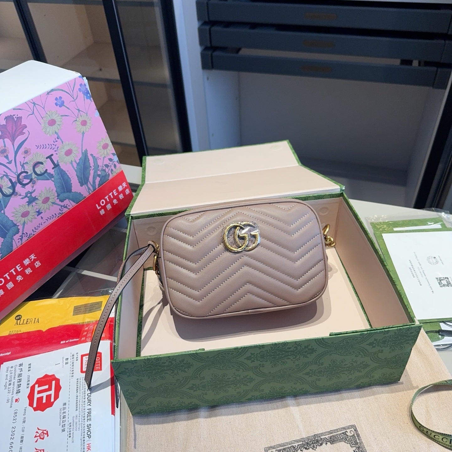 Luxury Cowhide Marmont Wave Camera Bag in Milk Tea Color