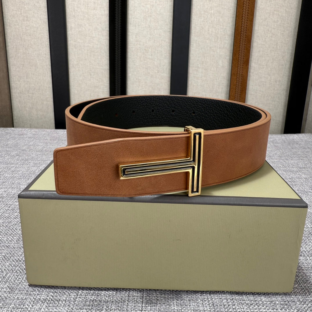 Tom Ford Double-Sided First-Layer Cowhide Belt with Copper Buckles