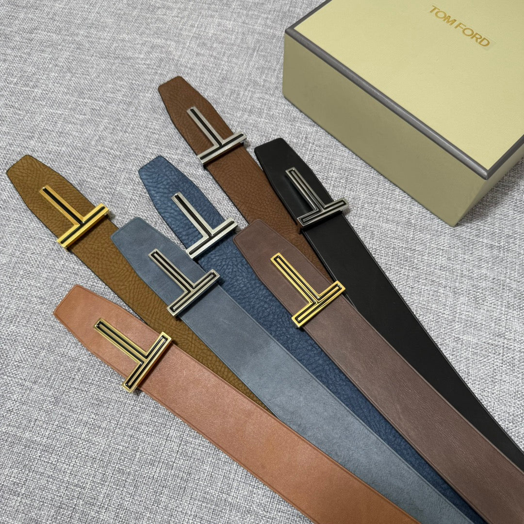 Tom Ford Double-Sided First-Layer Cowhide Belt with Copper Buckles
