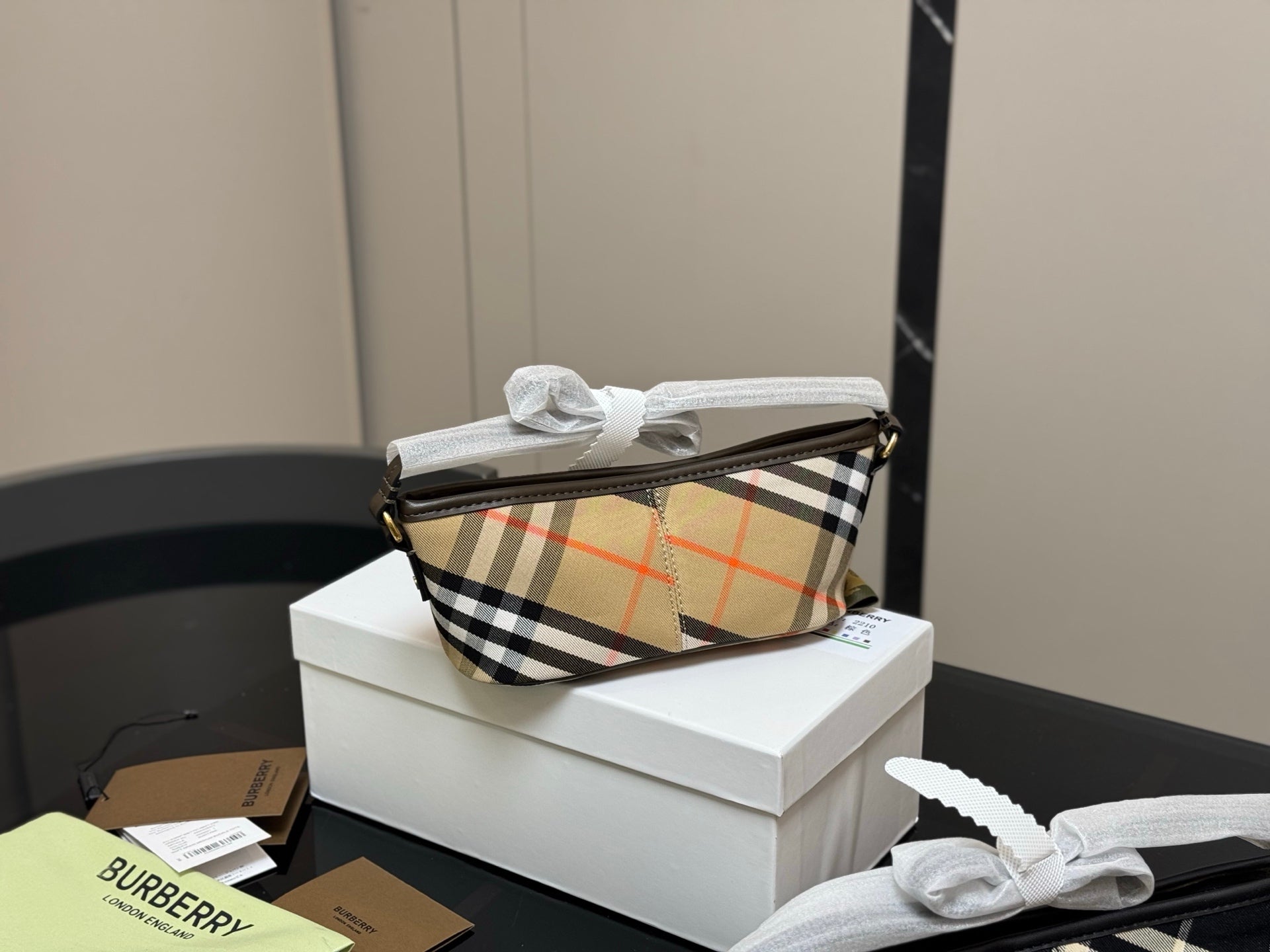 Burberry Inspired Nylon Baguette Hobo Bag