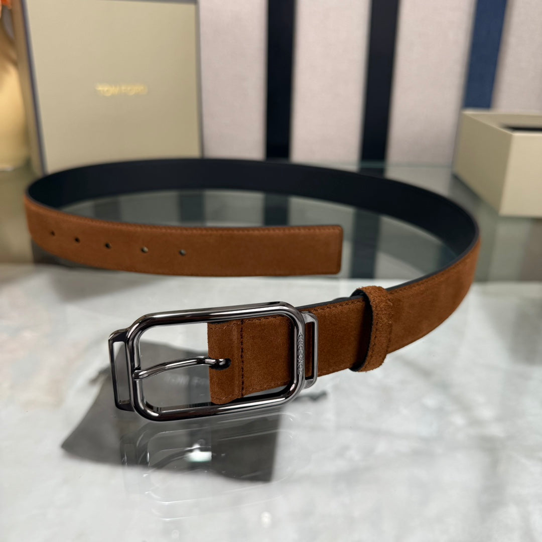 Tom Ford Double-Sided Cowhide Belt with Copper Buckles - 3.5" Wide