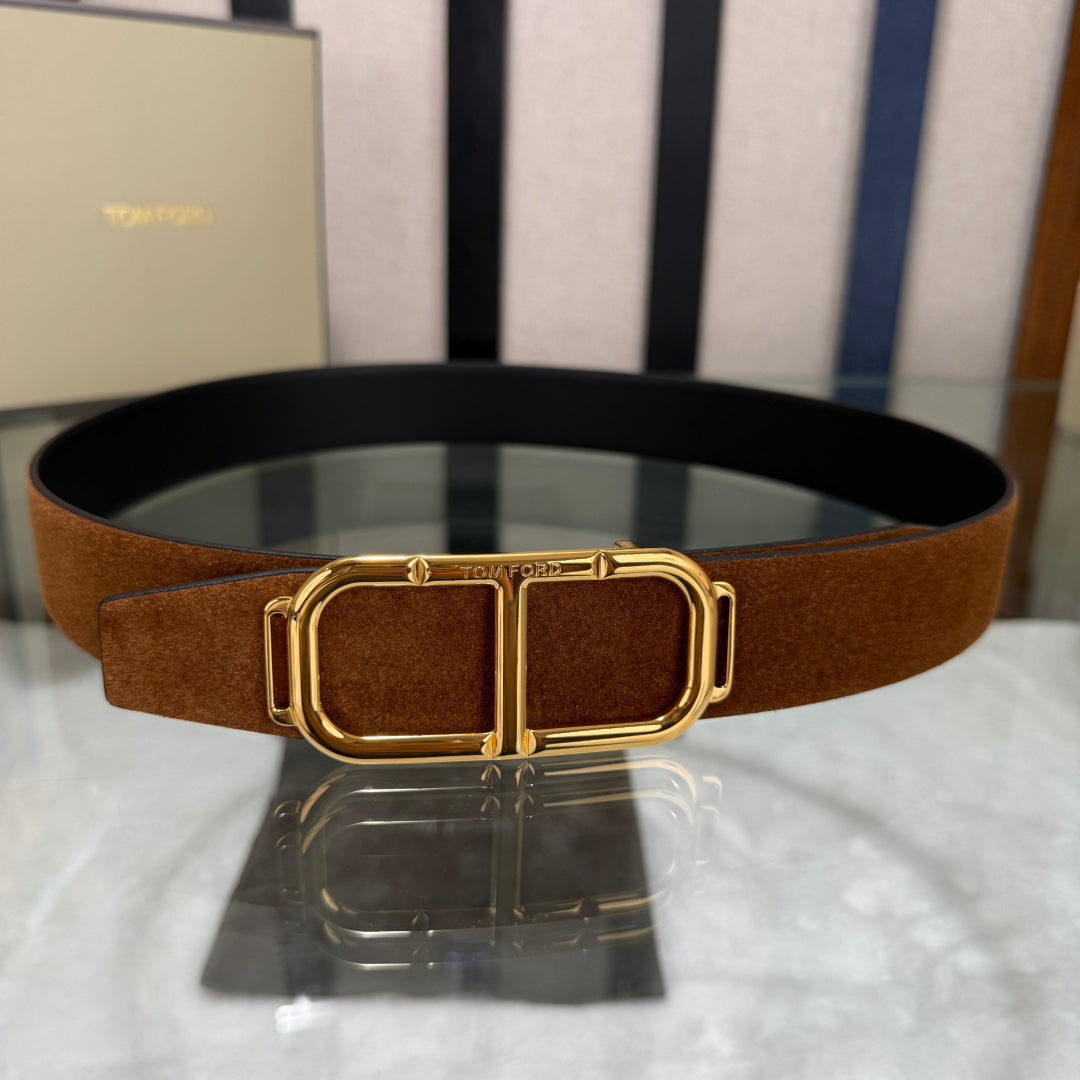 Tom Ford Double-Sided Cowhide Belt with Copper Buckles - 3.8 Width