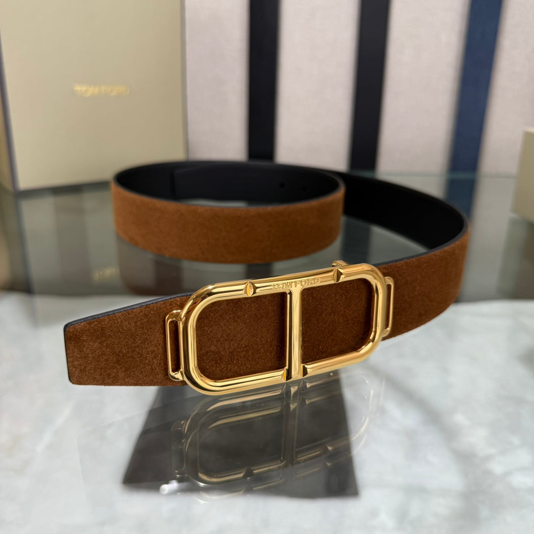 Tom Ford Double-Sided Cowhide Belt with Copper Buckles - 3.8 Width