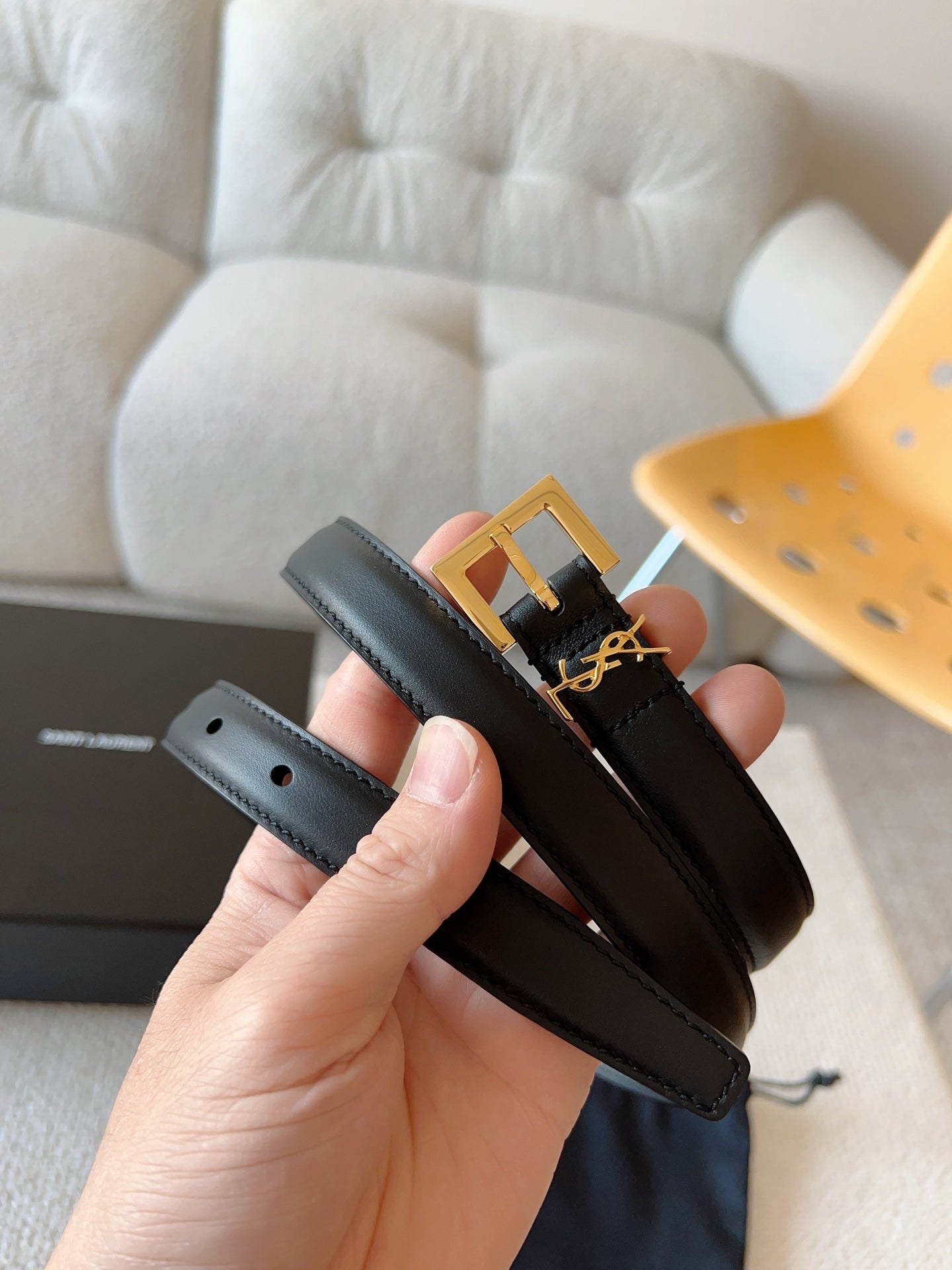 Saint Laurent Women's Luxury Calf Leather Belt with CASSANDRE Logo