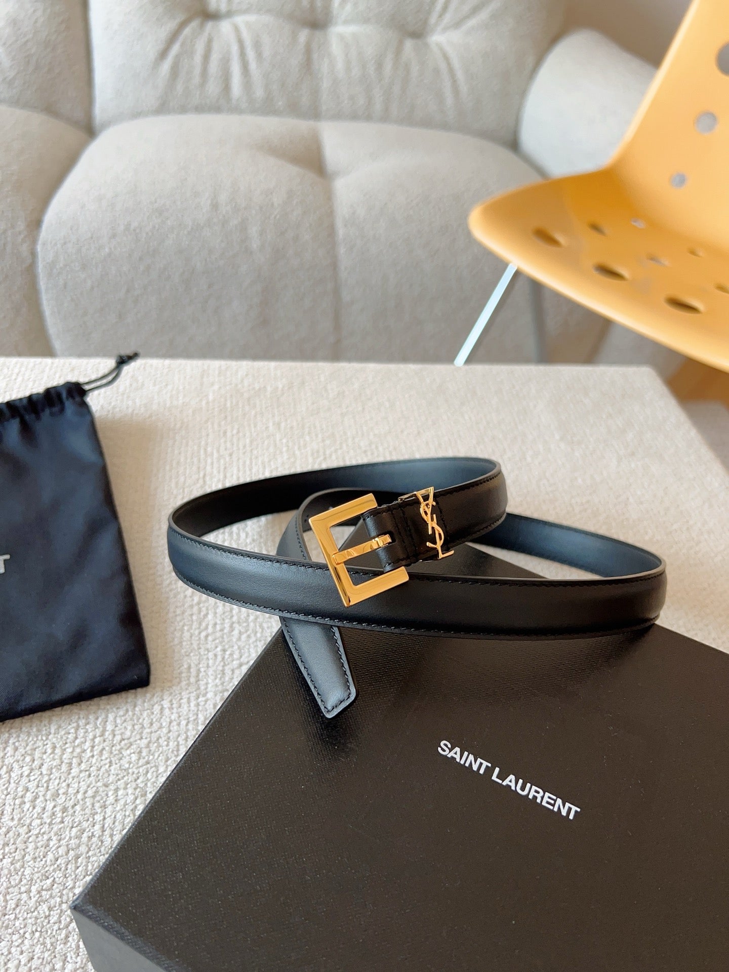 Saint Laurent Women's Luxury Calf Leather Belt with CASSANDRE Logo