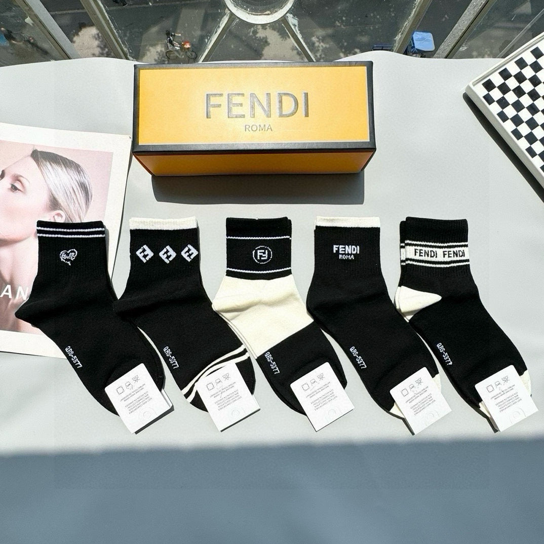 Fendi Big F Logo Mid-Calf Socks - Unisex Cotton Fashion Essentials