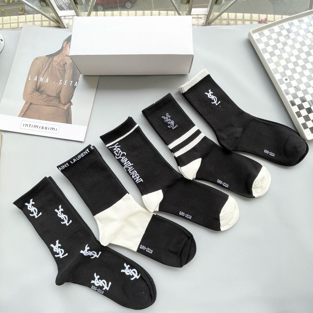 Saint Laurent High-Top Fashion Socks - 5 Pairs