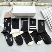 Saint Laurent High-Top Fashion Socks - 5 Pairs