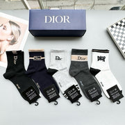 Premium Dior Mid-Calf Socks for Men and Women - 5 Pairs