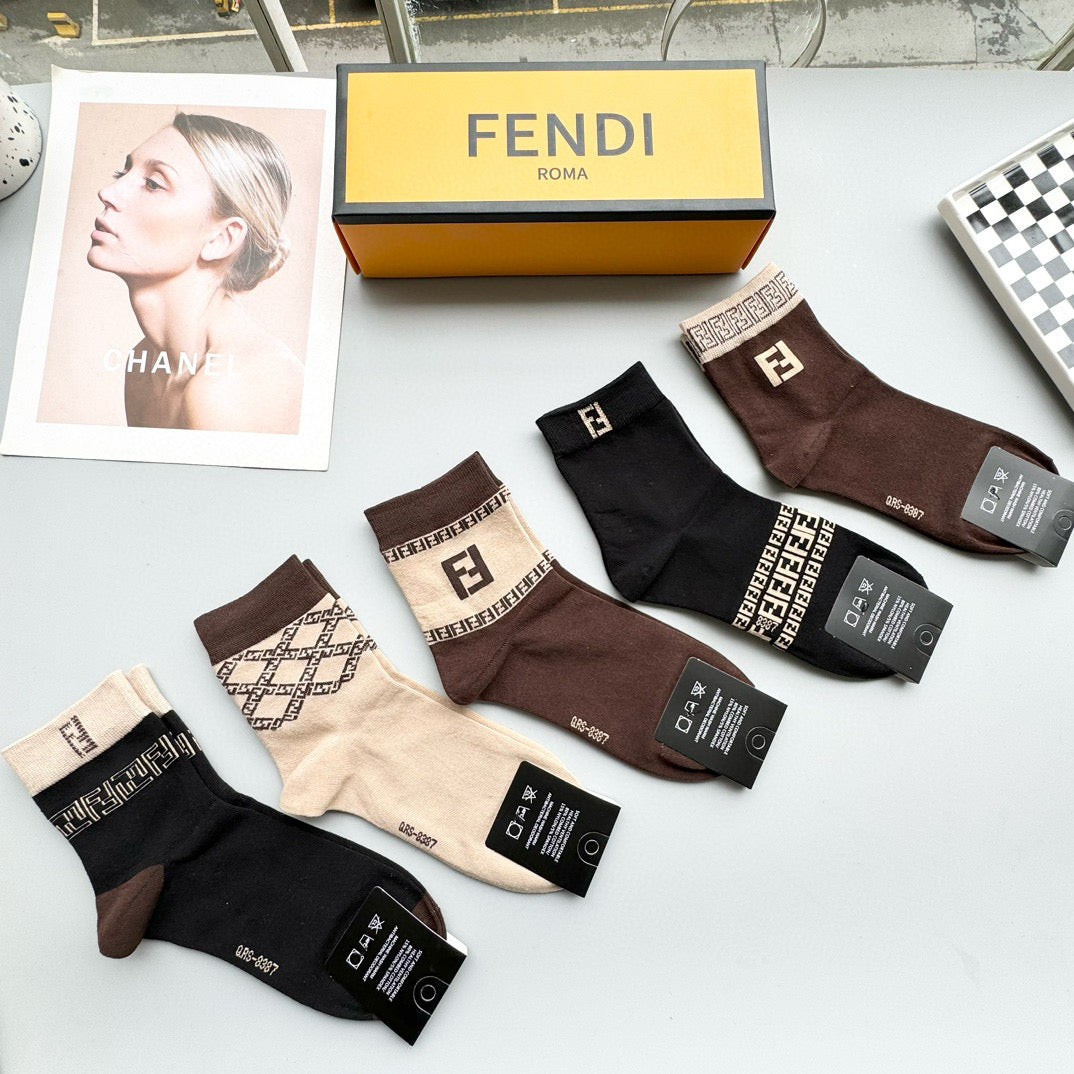 Fendi Classic Double F Logo Mid-Calf Cotton Socks - Unisex